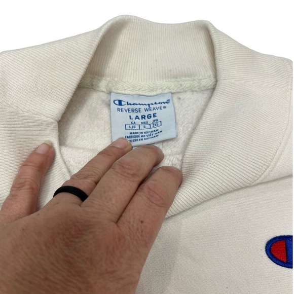 Champion Reverse Weave Crop Sweatshirt Women White C Logo Embroidered Crew Large - Picture 5 of 7